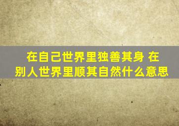 在自己世界里独善其身 在别人世界里顺其自然什么意思